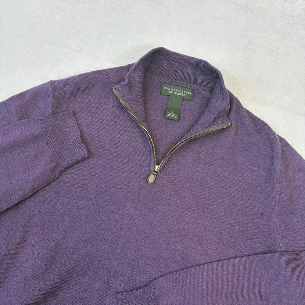 The Men's Store Bloomingdale's Quarter Zip Men L Purple Merino Wool Sweater Mock